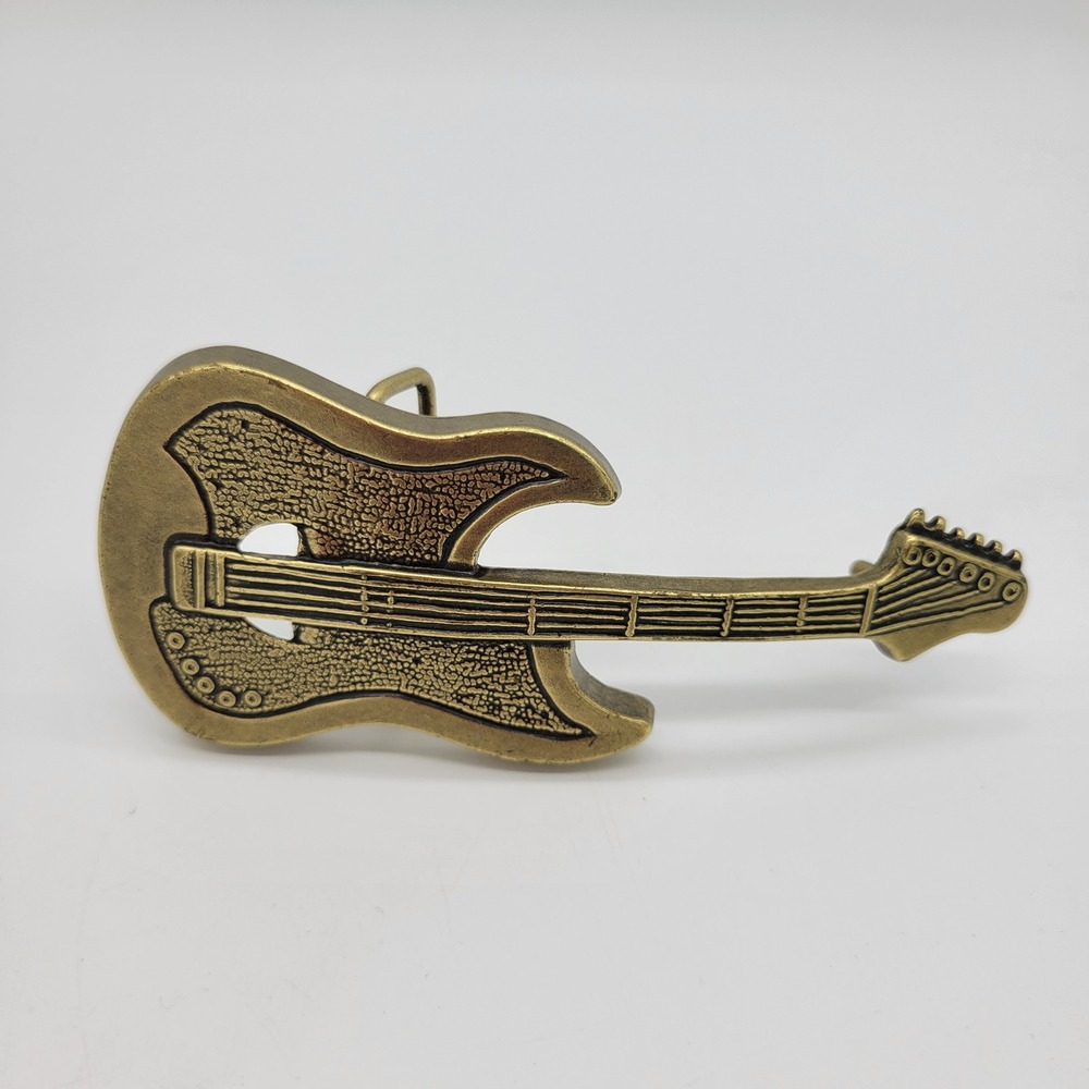 Vintage Electric Guitar Belt Buckle Antique Brass Rock Music Novelty Accessory